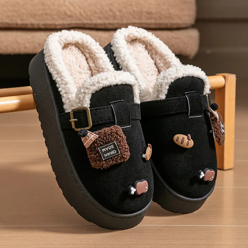 DIY Cute Stuffed Birkenstock Cotton Slippers Home Thick-Soled Warm and Fashionable Outerwear Cotton Slippers Women's 2025 New Style - Image 3