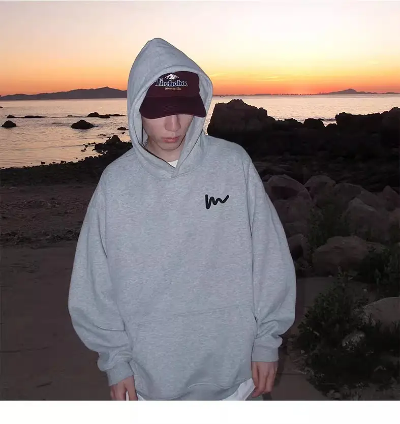 Navy Blue Heavy Hooded Velvet Sweatshirt Men's Spring, Autumn and Winter American Fashion Brand Loose Casual Boys' Tops — feature 13