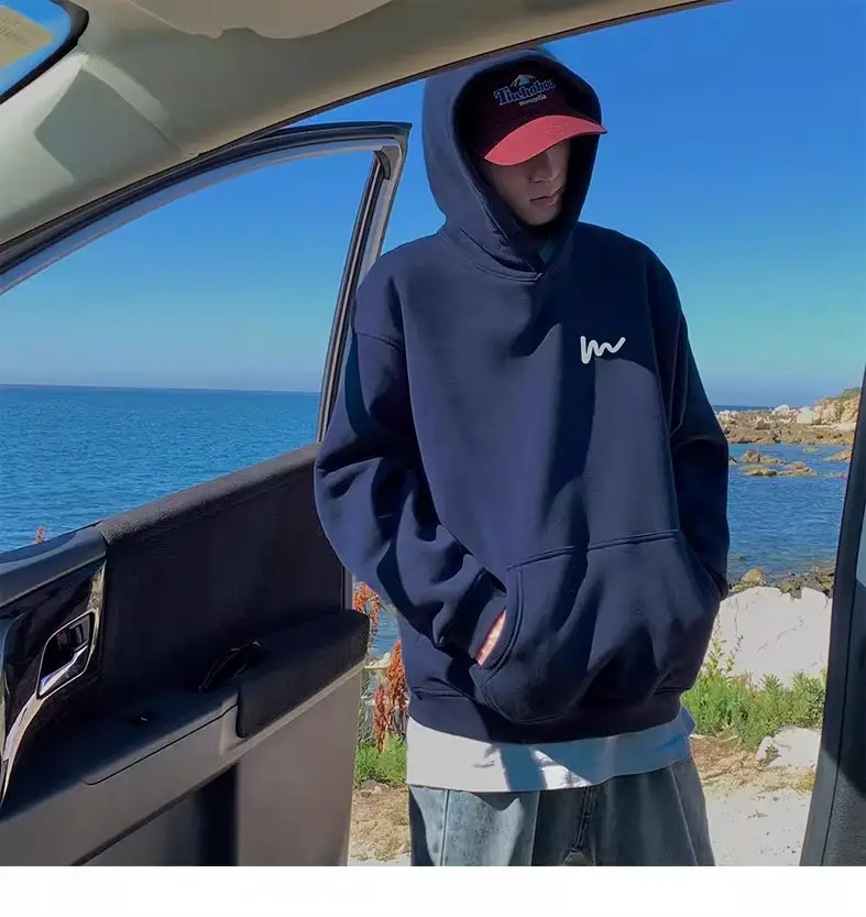 Navy Blue Heavy Hooded Velvet Sweatshirt Men's Spring, Autumn and Winter American Fashion Brand Loose Casual Boys' Tops — feature 4