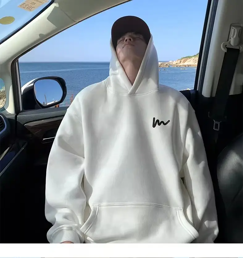 Navy Blue Heavy Hooded Velvet Sweatshirt Men's Spring, Autumn and Winter American Fashion Brand Loose Casual Boys' Tops — feature 5
