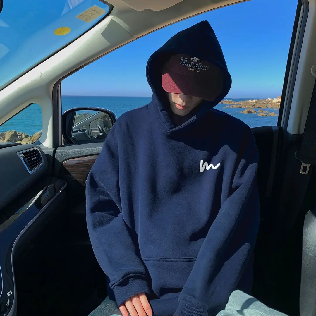 Navy Blue Heavy Hooded Velvet Sweatshirt Men's Spring, Autumn and Winter American Fashion Brand Loose Casual Boys' Tops