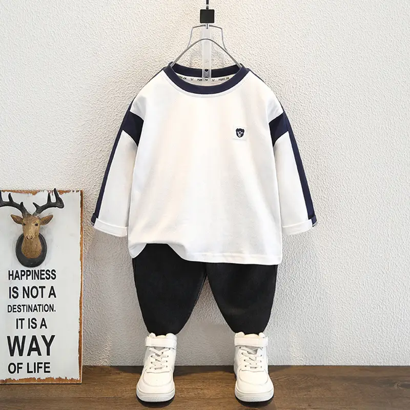 Boys' White Blue Sleeveless T-Shirt Long Sleeve - Image 2