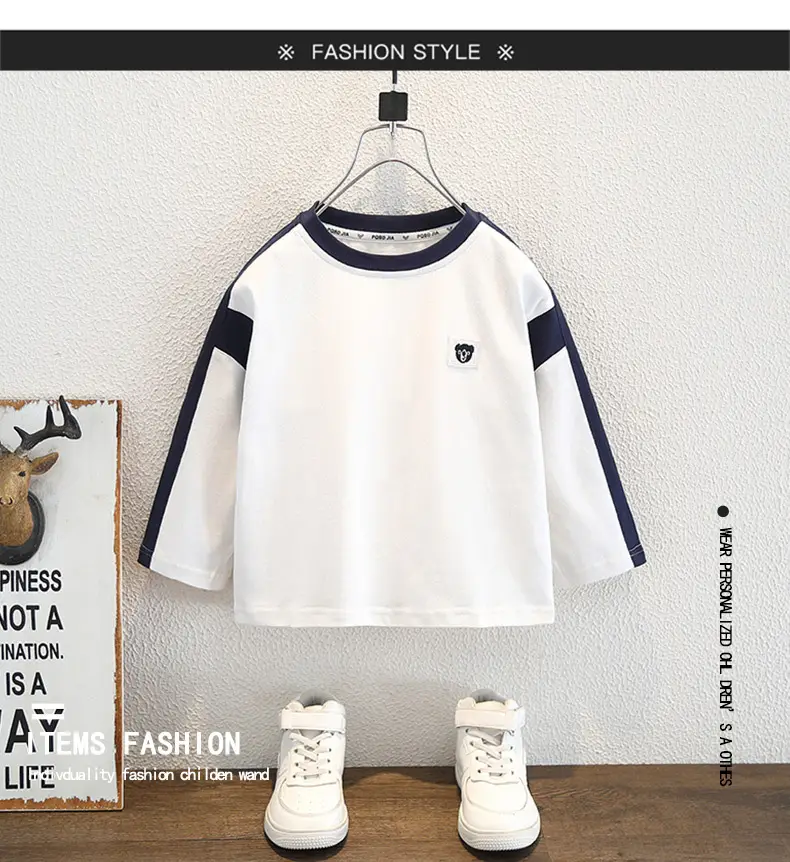 Boys' White Blue Sleeveless T-Shirt Long Sleeve — feature 1