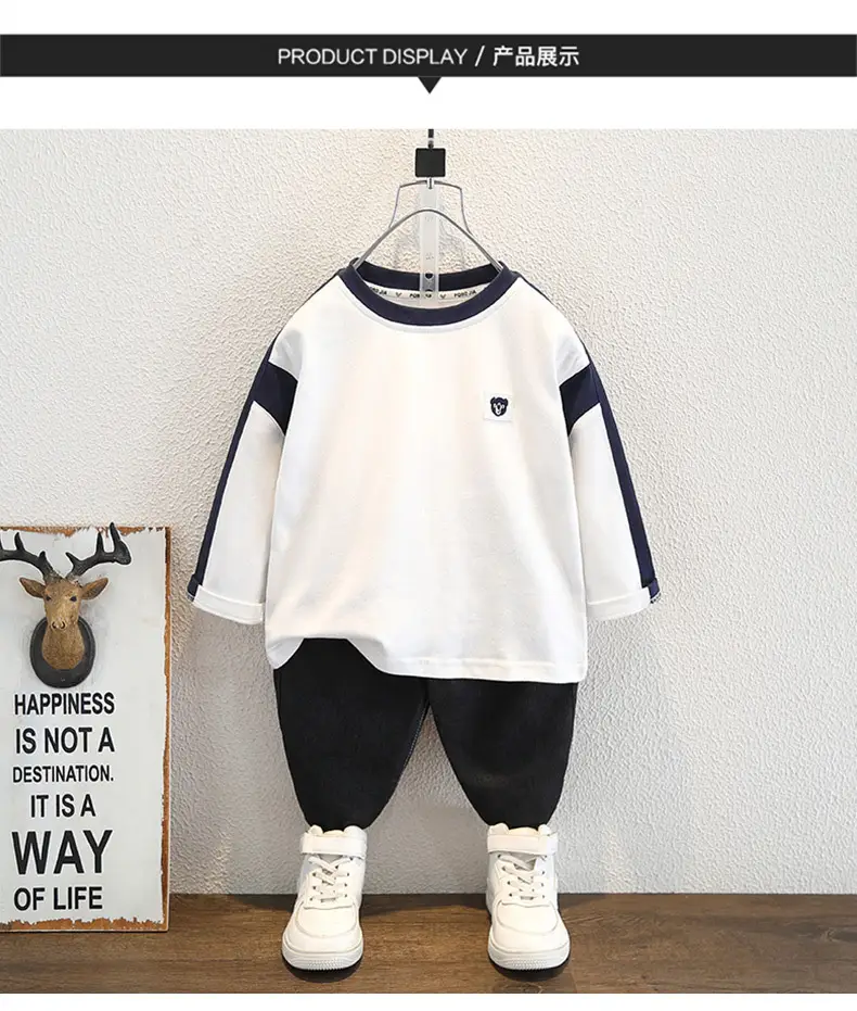 Boys' White Blue Sleeveless T-Shirt Long Sleeve — feature 5