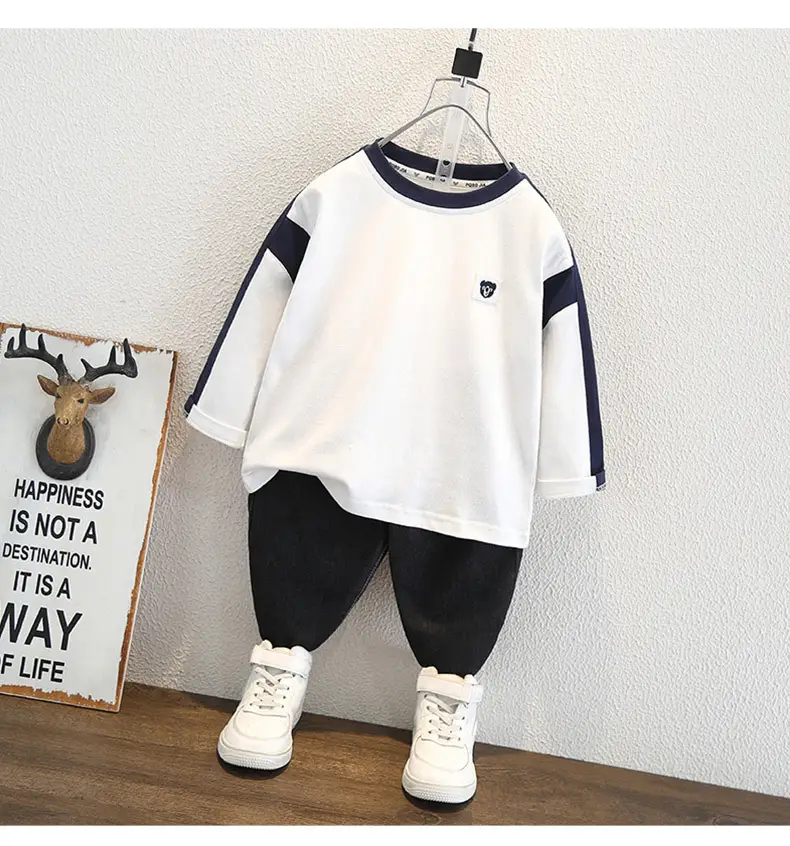 Boys' White Blue Sleeveless T-Shirt Long Sleeve — feature 6