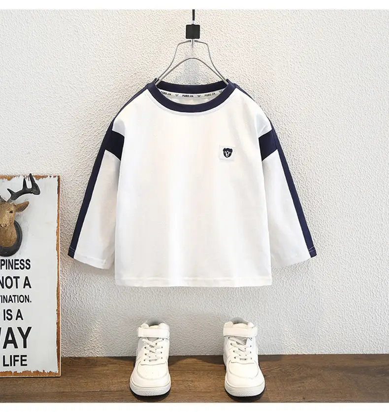 Boys' White Blue Sleeveless T-Shirt Long Sleeve — feature 8