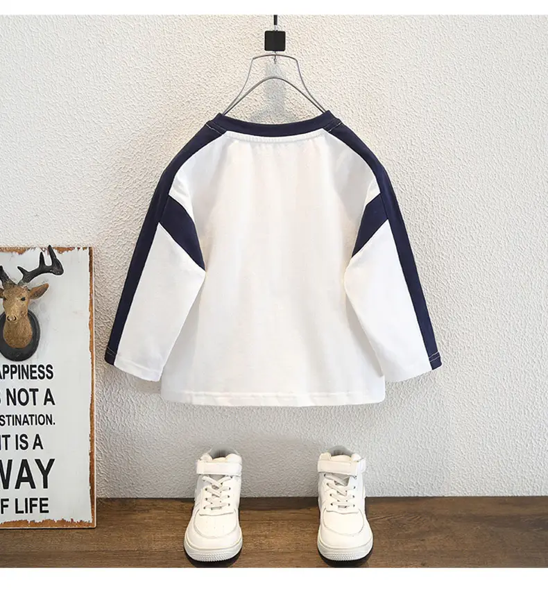 Boys' White Blue Sleeveless T-Shirt Long Sleeve — feature 9