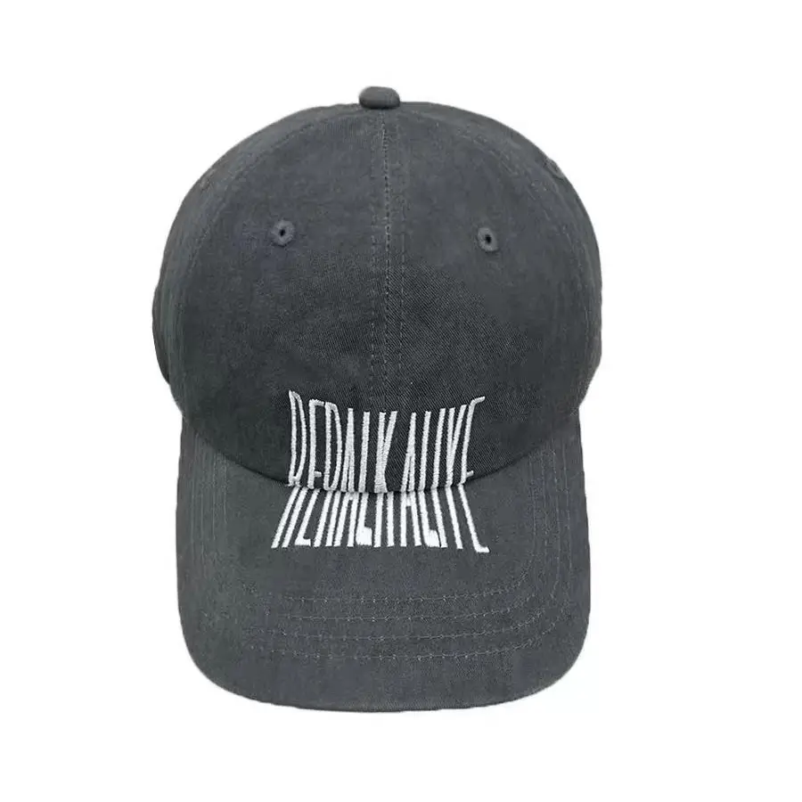 Dark Gray Distressed Baseball Cap with Logo Embroidery for Men