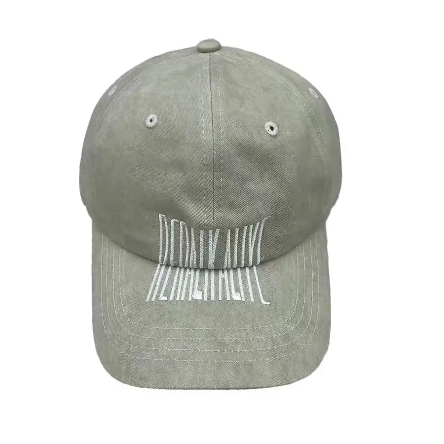 Dark Gray Distressed Baseball Cap with Logo Embroidery for Men