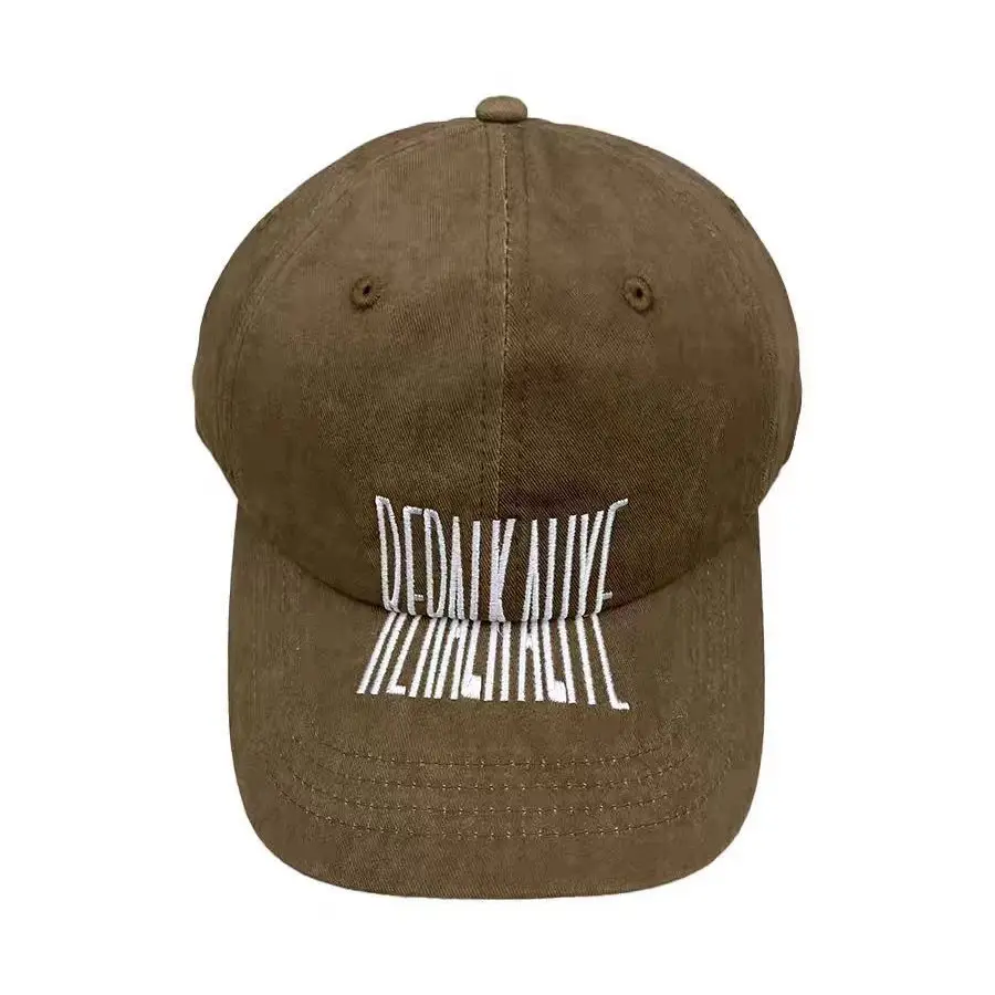 Dark Gray Distressed Baseball Cap with Logo Embroidery for Men