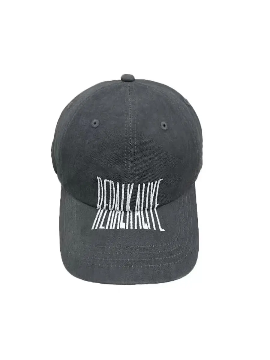 Dark Gray Distressed Baseball Cap with Logo Embroidery for Men — feature 4