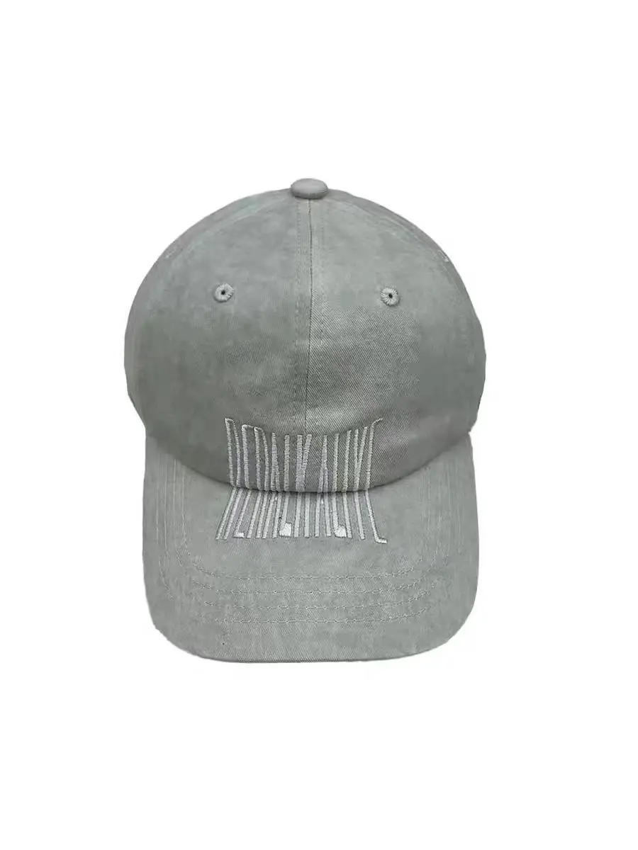 Dark Gray Distressed Baseball Cap with Logo Embroidery for Men