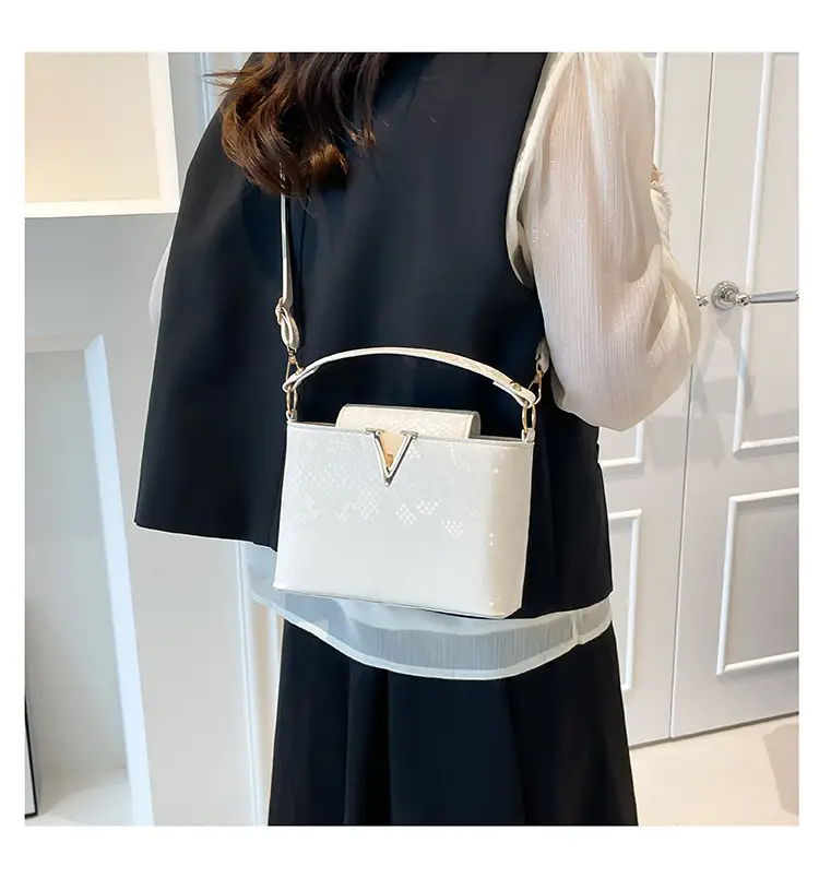 Maroon Snake Pattern Satchel Bag with V Logo — feature 18