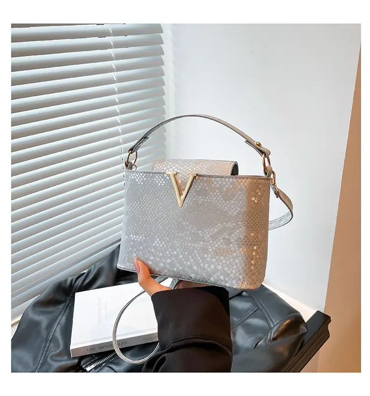 Maroon Snake Pattern Satchel Bag with V Logo — feature 22