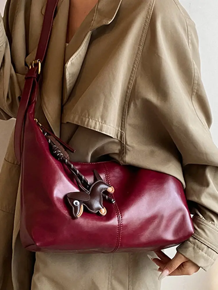 Brown Leather Crossbody Bag Large Capacity Women - Image 11