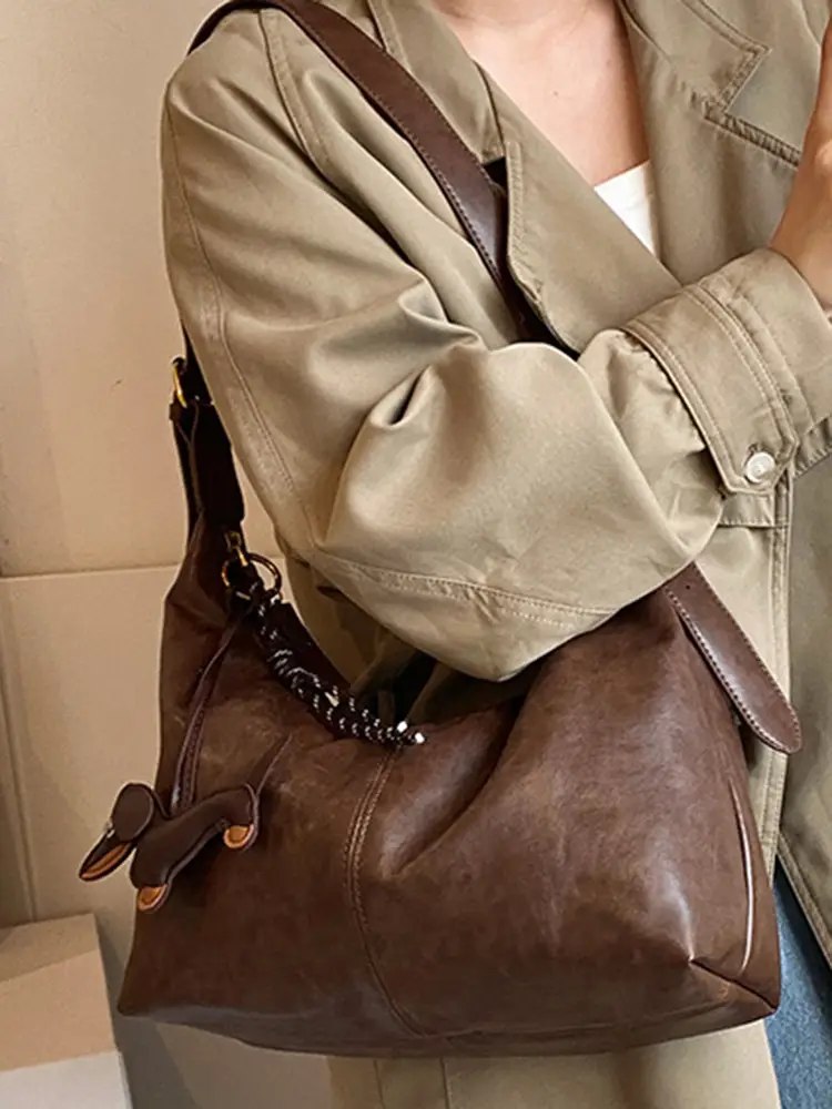 Brown Leather Crossbody Bag Large Capacity Women - Image 12