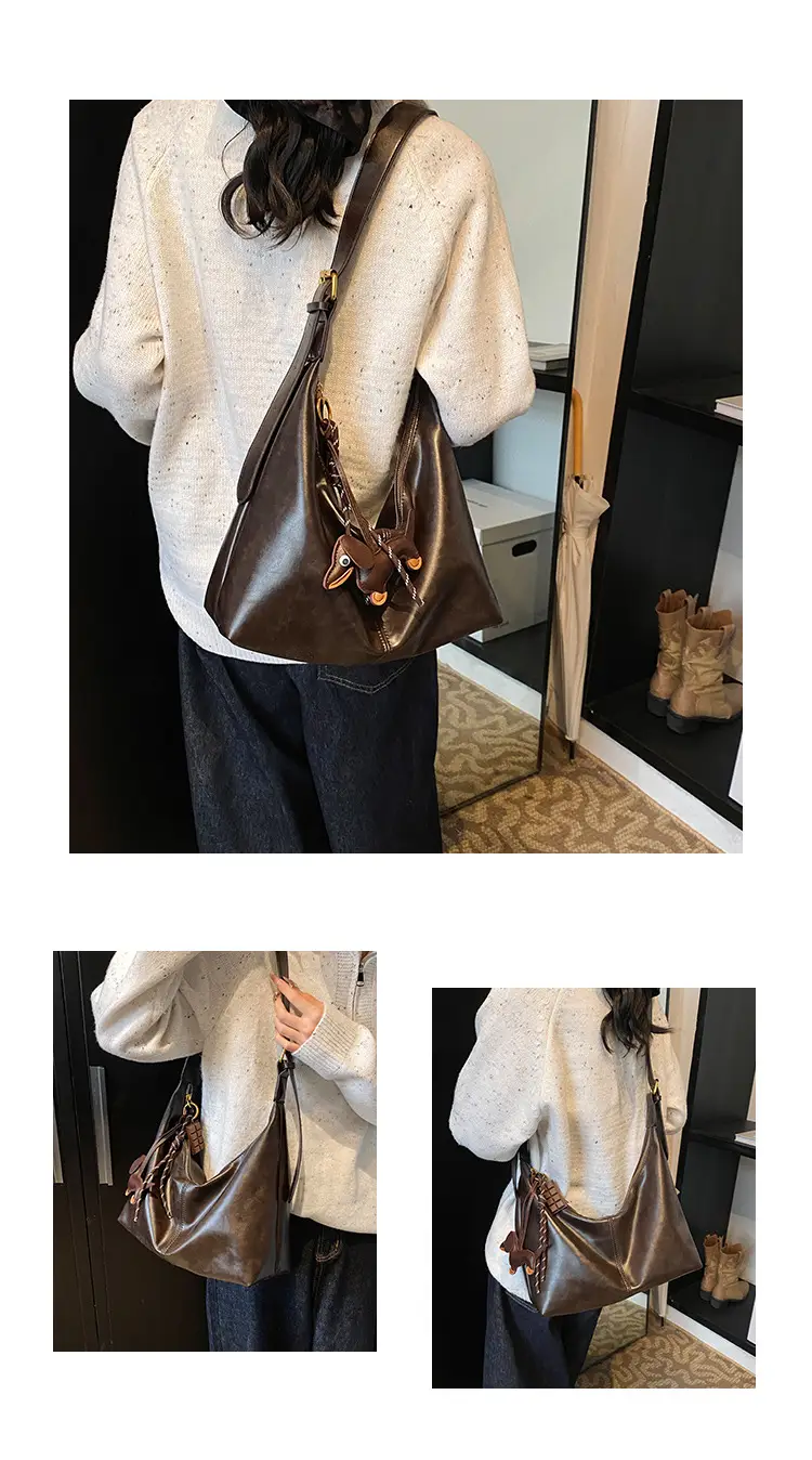 Brown Leather Crossbody Bag Large Capacity Women — feature 12