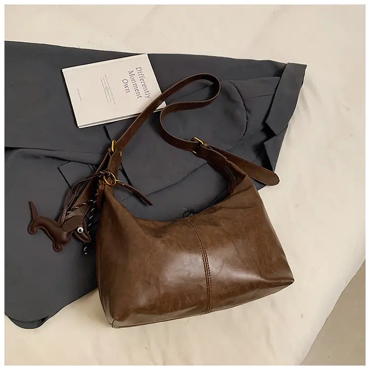 Brown Leather Crossbody Bag Large Capacity Women - Image 2