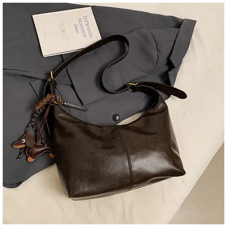 Brown Leather Crossbody Bag Large Capacity Women - Image 4