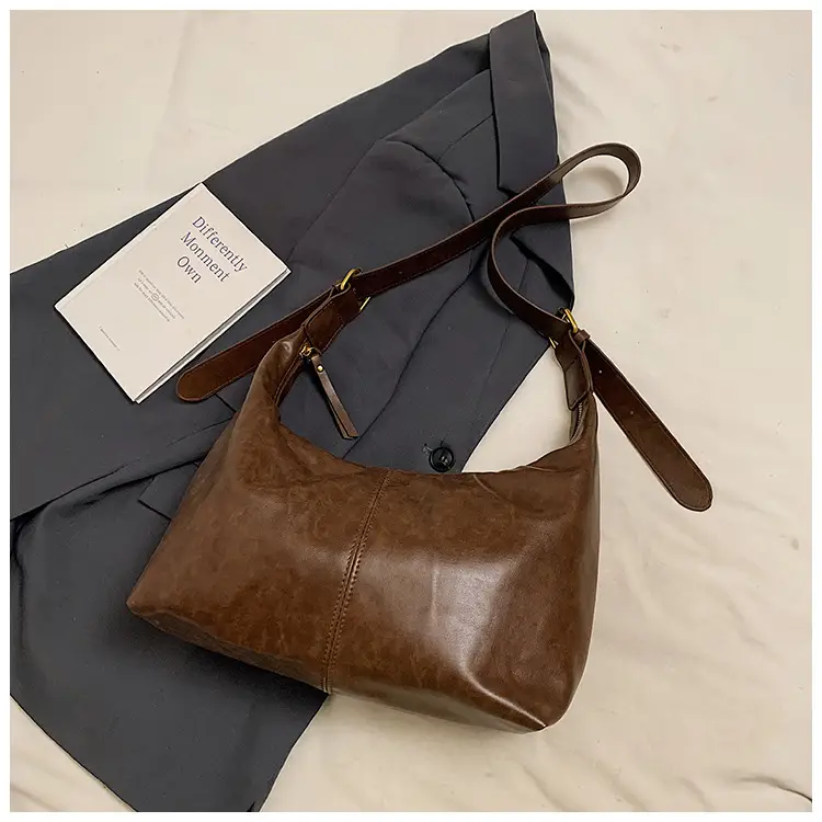Brown Leather Crossbody Bag Large Capacity Women - Image 6