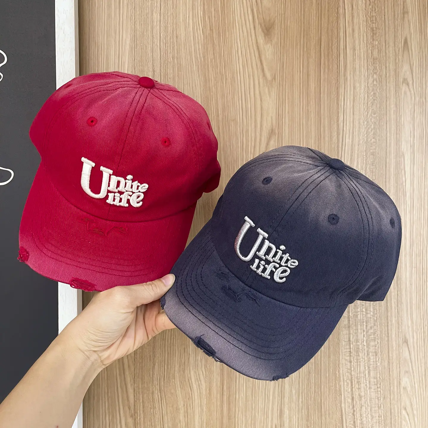 Red Unite Life Gradient Ripped Cap for Kids - Image 11