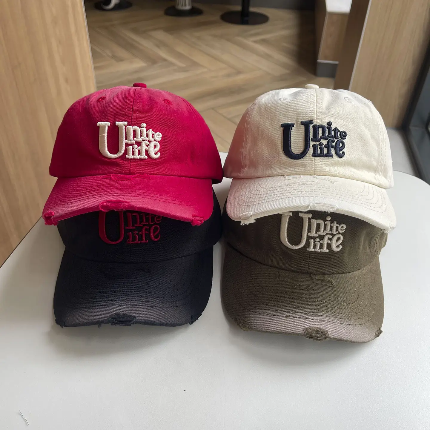 Red Unite Life Gradient Ripped Cap for Kids — feature 1