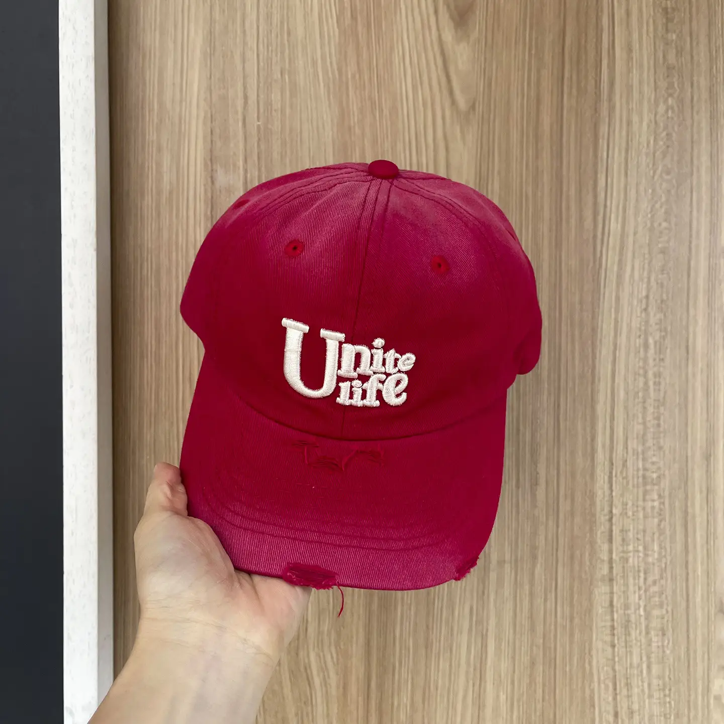 Red Unite Life Gradient Ripped Cap for Kids - Image 2