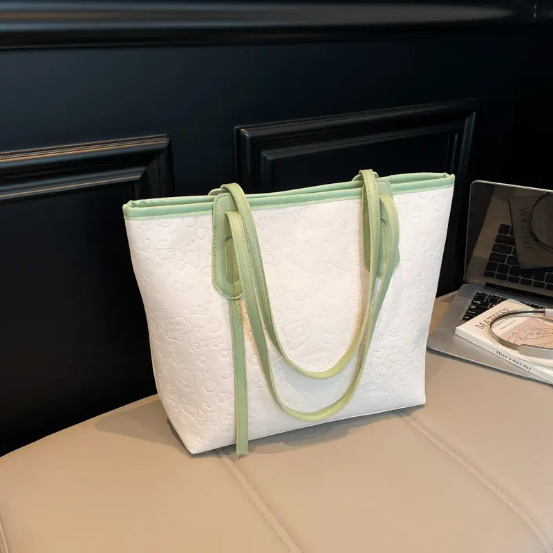 Women Large Capacity Textured Shoulder Bag Green Handles — feature 16