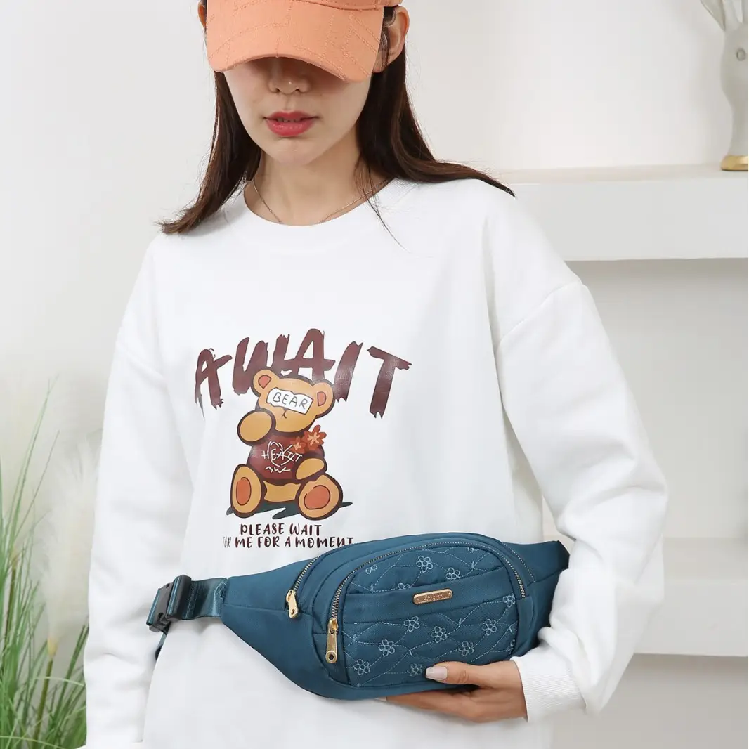 Women's Embroidered Waist Bag Pink Large Capacity - Image 9