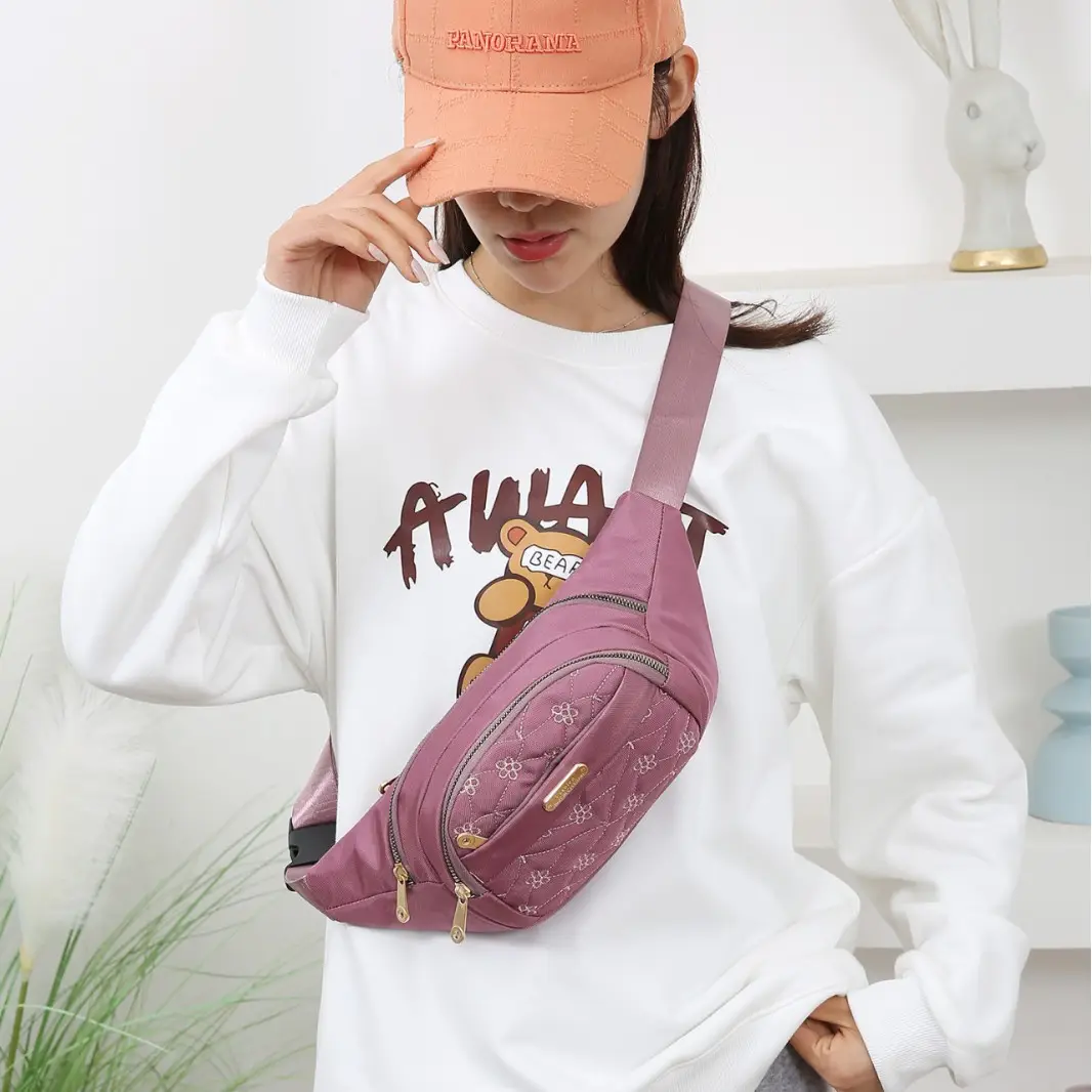 Women's Embroidered Waist Bag Pink Large Capacity - Image 10
