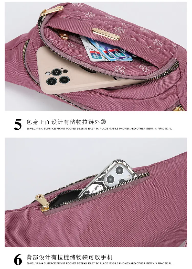Women's Embroidered Waist Bag Pink Large Capacity — feature 12