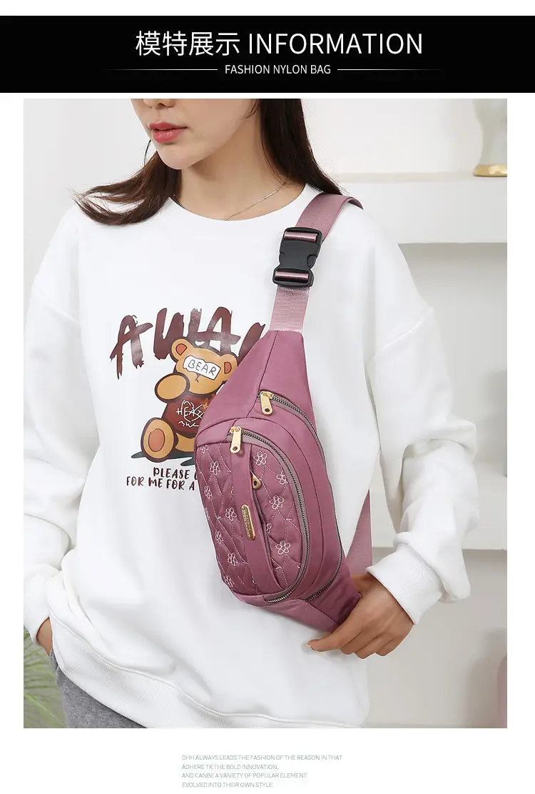 Women's Embroidered Waist Bag Pink Large Capacity — feature 18