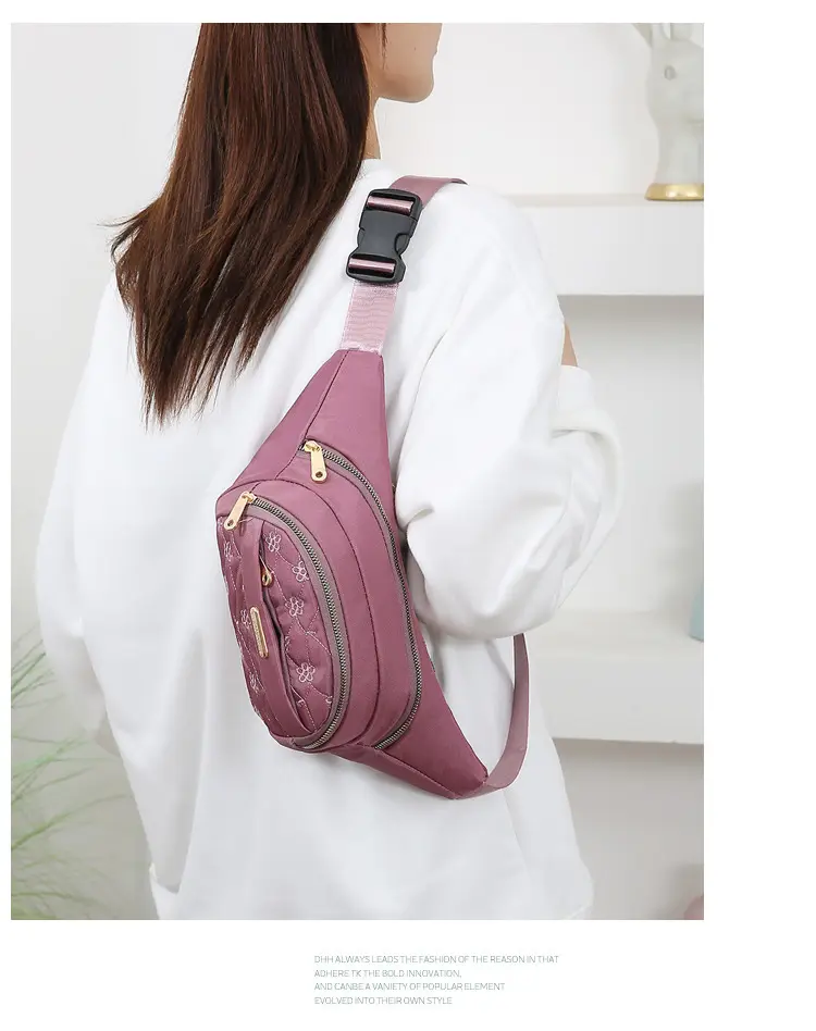 Women's Embroidered Waist Bag Pink Large Capacity — feature 19