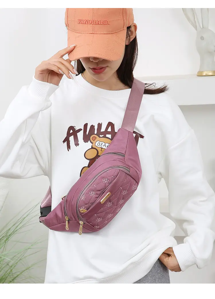 Women's Embroidered Waist Bag Pink Large Capacity — feature 20