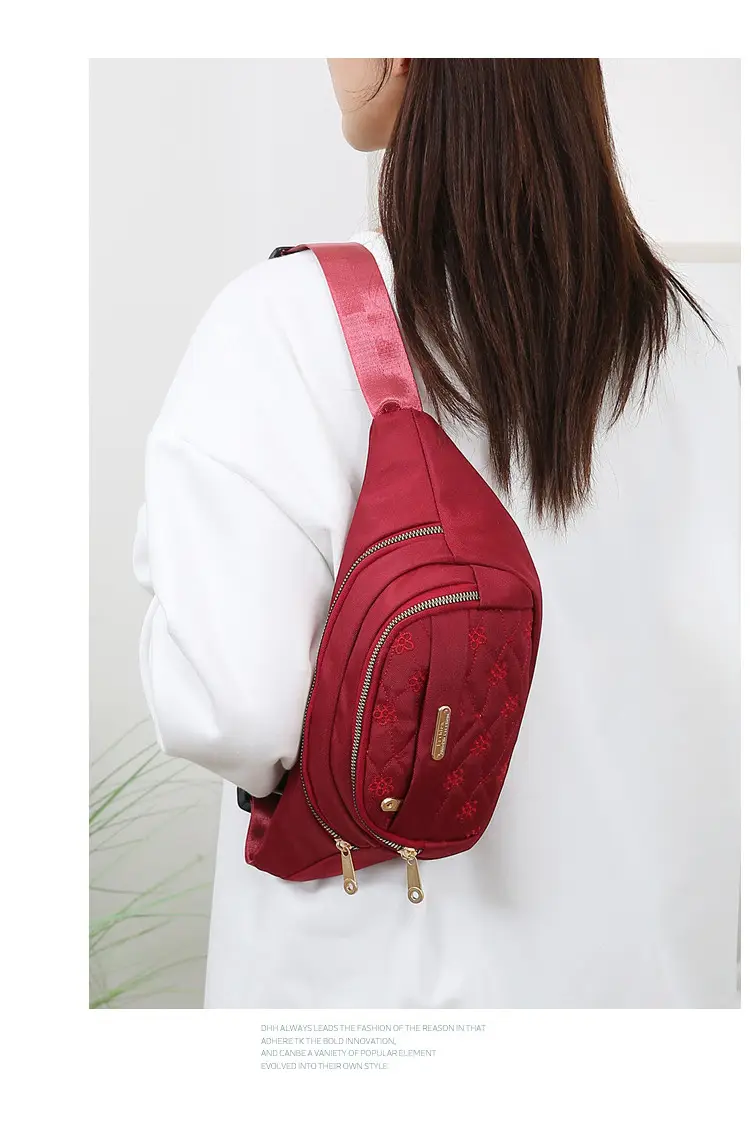 Women's Embroidered Waist Bag Pink Large Capacity — feature 23