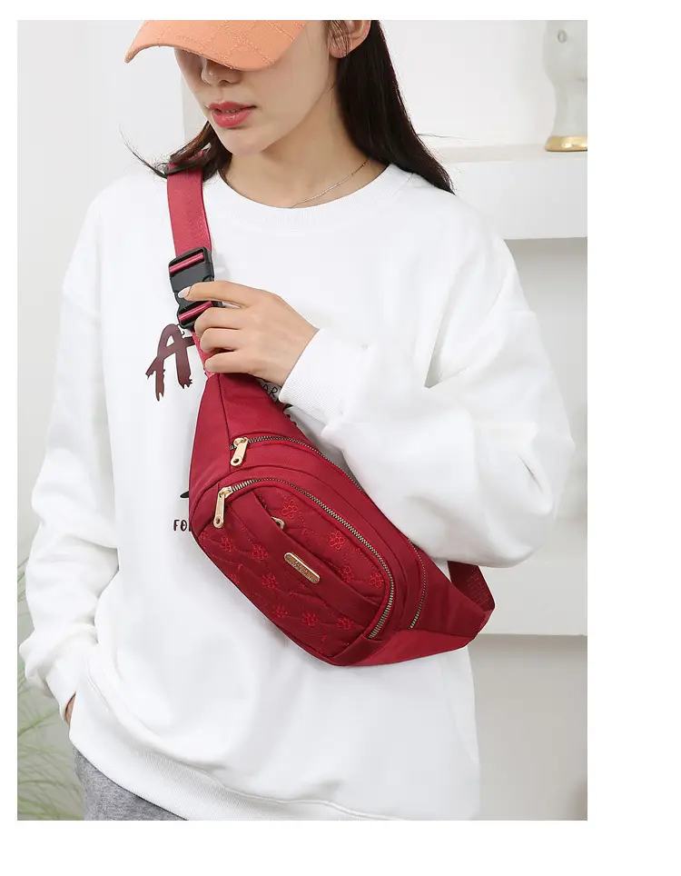 Women's Embroidered Waist Bag Pink Large Capacity — feature 24