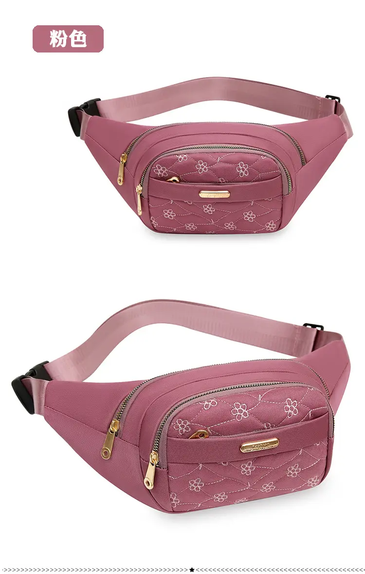 Women's Embroidered Waist Bag Pink Large Capacity — feature 36