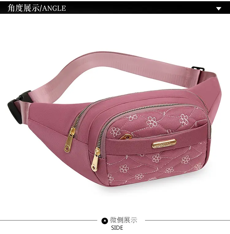 Women's Embroidered Waist Bag Pink Large Capacity — feature 37