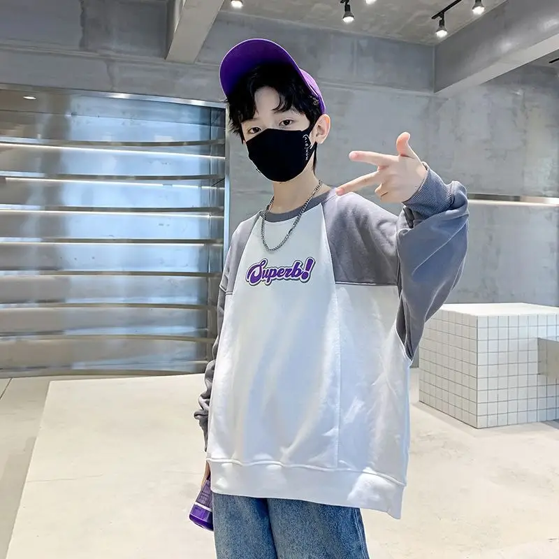 Boys Sweatshirt White Black Round Neck T-Shirt Top - Image 4