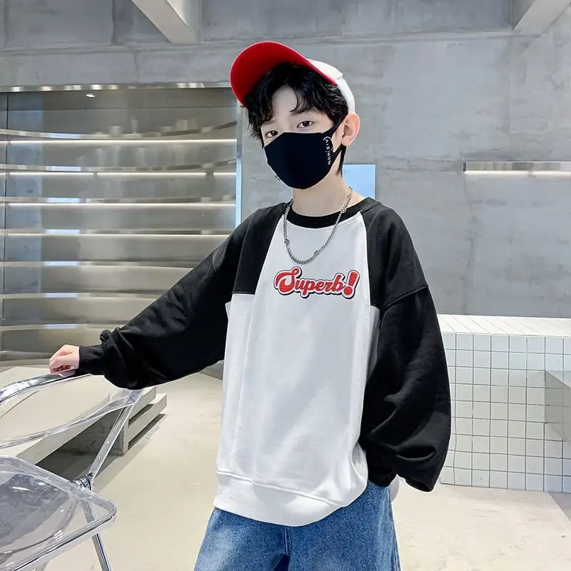 Boys Sweatshirt White Black Round Neck T-Shirt Top - Image 5