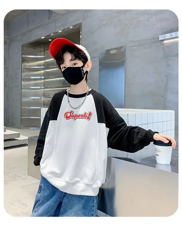 Boys Sweatshirt White Black Round Neck T-Shirt Top — feature 10