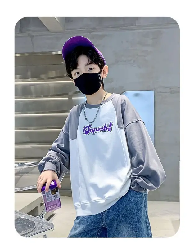 Boys Sweatshirt White Black Round Neck T-Shirt Top — feature 11