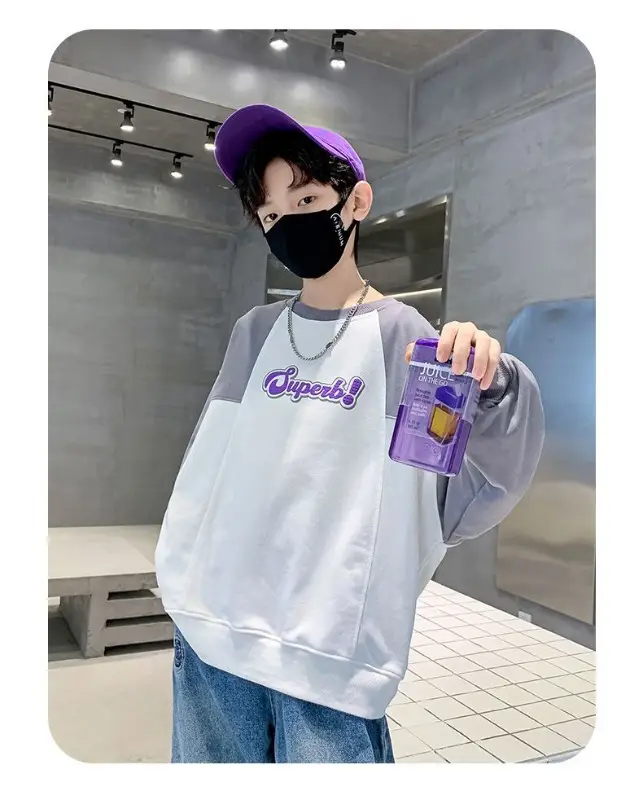 Boys Sweatshirt White Black Round Neck T-Shirt Top — feature 12