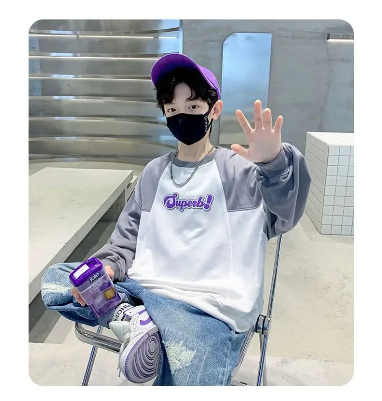 Boys Sweatshirt White Black Round Neck T-Shirt Top — feature 13