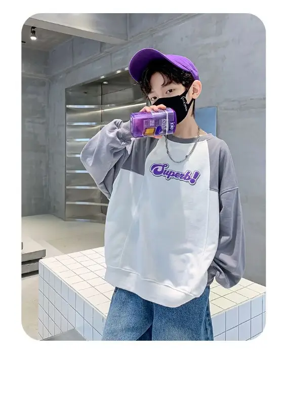 Boys Sweatshirt White Black Round Neck T-Shirt Top — feature 15