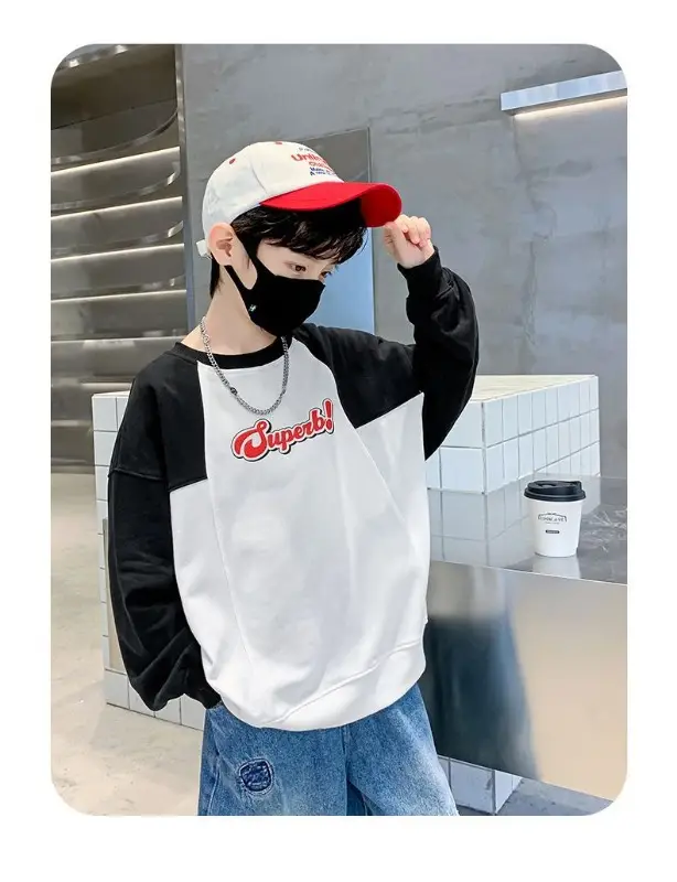 Boys Sweatshirt White Black Round Neck T-Shirt Top — feature 7