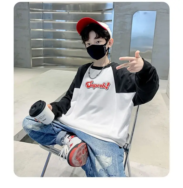 Boys Sweatshirt White Black Round Neck T-Shirt Top — feature 8
