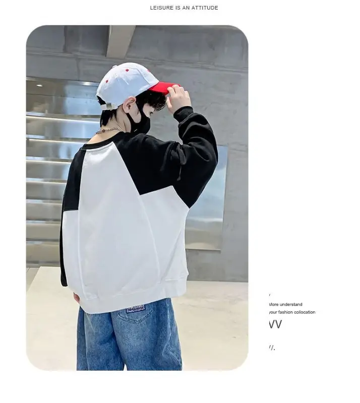 Boys Sweatshirt White Black Round Neck T-Shirt Top — feature 9