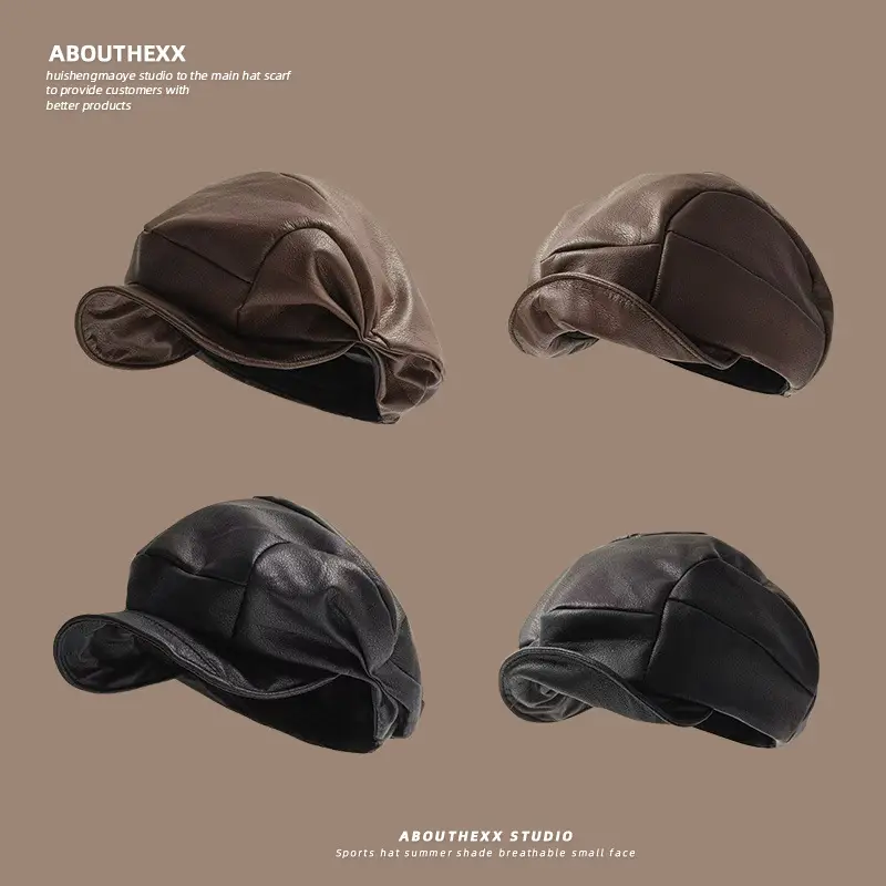 2025 Korean Retro Pleated Pu Hat Women's Beret - Image 3