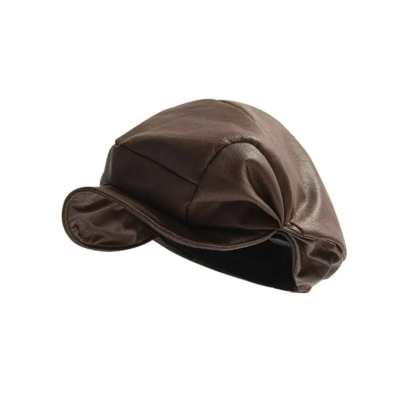 2025 Korean Retro Pleated Pu Hat Women's Beret - Image 7